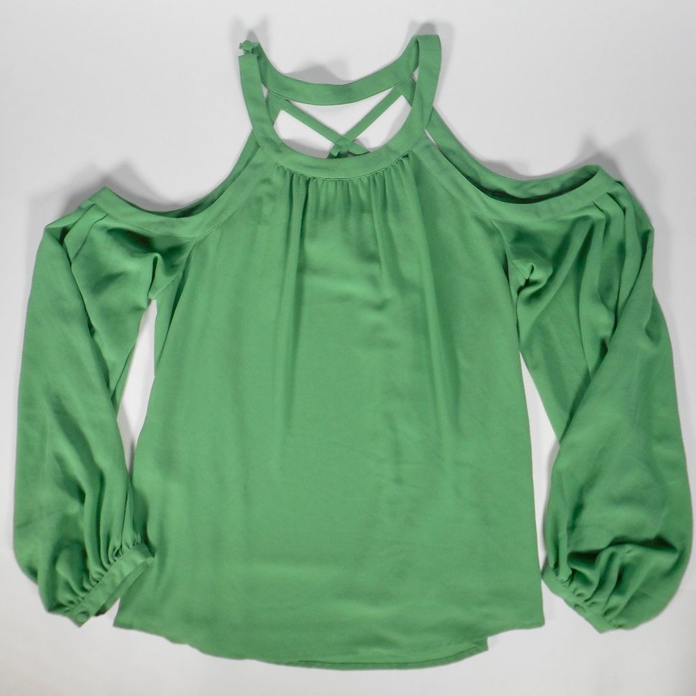 Naked Zebra Sage Green Flowy Sz S Cold Shoulder Top Cutout Strappy